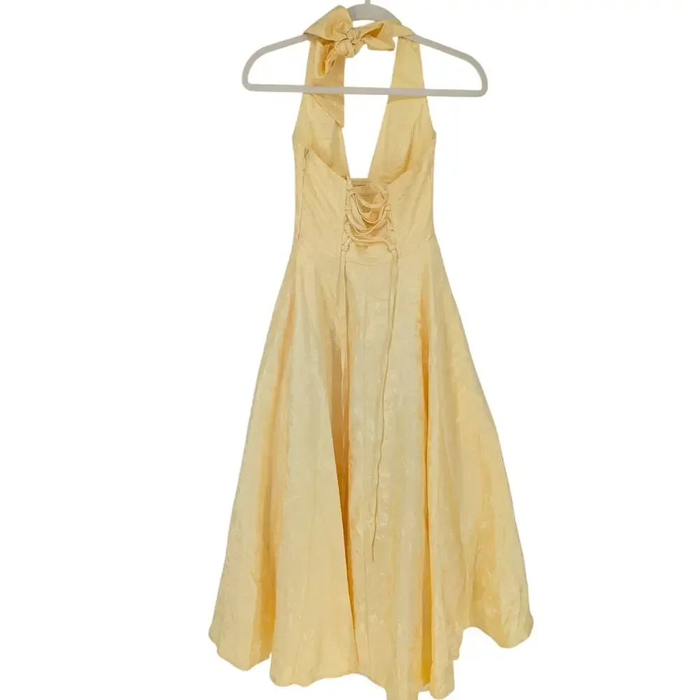 Babyboo Effie Midi Dress Lemon Jacquard Halter Corset Size XS NWT